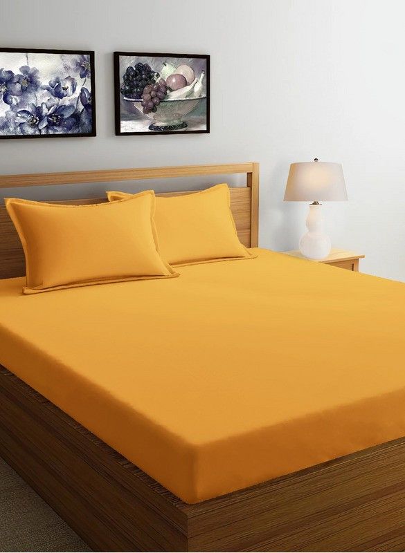 Trendy Threads 300 TC Cotton Double Solid Flat Bedsheet  (Pack of 1, Yellow)