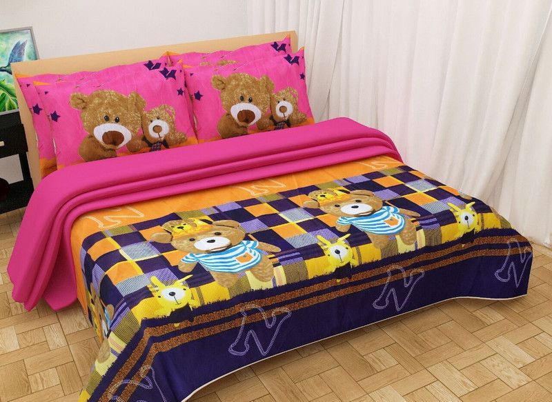 Bhoomi Decor 144 TC Polycotton Double Printed Flat Bedsheet  (Pack of 1, Pink)