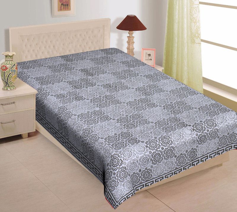 Texstylers 220 TC Cotton Single Jaipuri Prints Flat Bedsheet  (Pack of 1, Green)