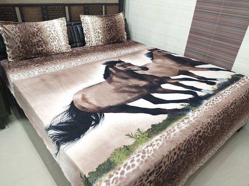 ABC TEXTILE HOUSE 240 TC Velvet Queen Animal Flat Bedsheet  (Pack of 1, Brown)