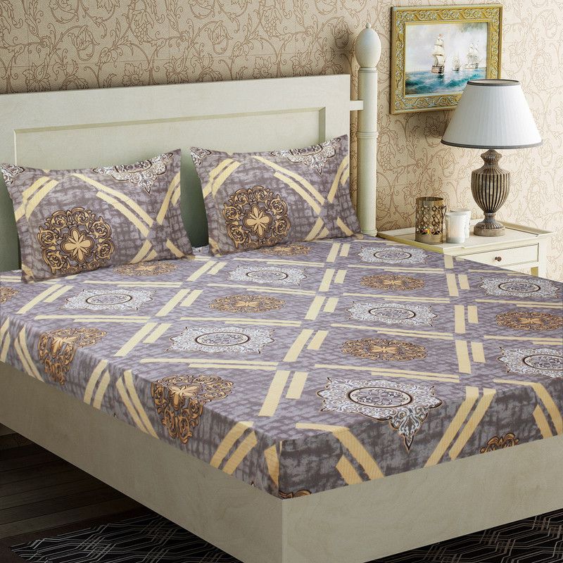Flipkart SmartBuy 120 TC Microfiber Double Abstract Flat Bedsheet  (Pack of 1, Brown)