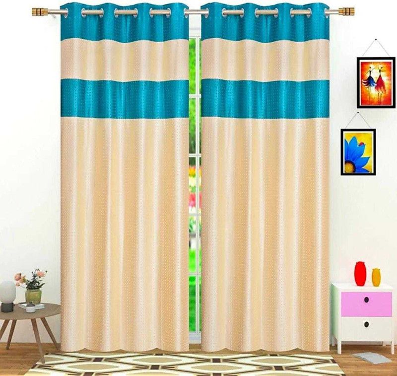 TWIZOR 273 cm (9 ft) Polyester Blackout Long Door Curtain (Pack Of 2)  (Self Design, CREAM, AQUA)