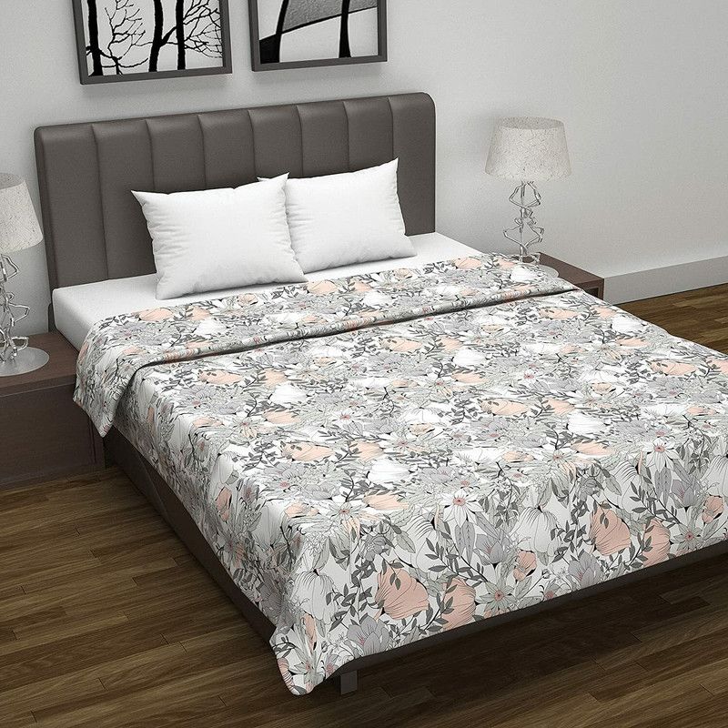 Divine Casa Floral Double Dohar for AC Room  (Cotton, Peach and White)