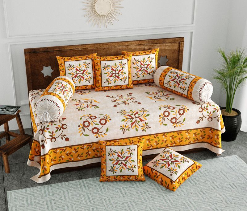 Blocks Of India Cotton Floral Diwan Set  (Yellow)