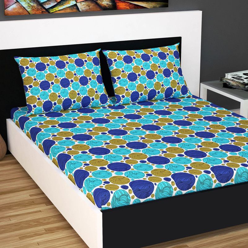 Divine Casa 144 TC Cotton Double Polka Flat Bedsheet  (Pack of 1, Blue)