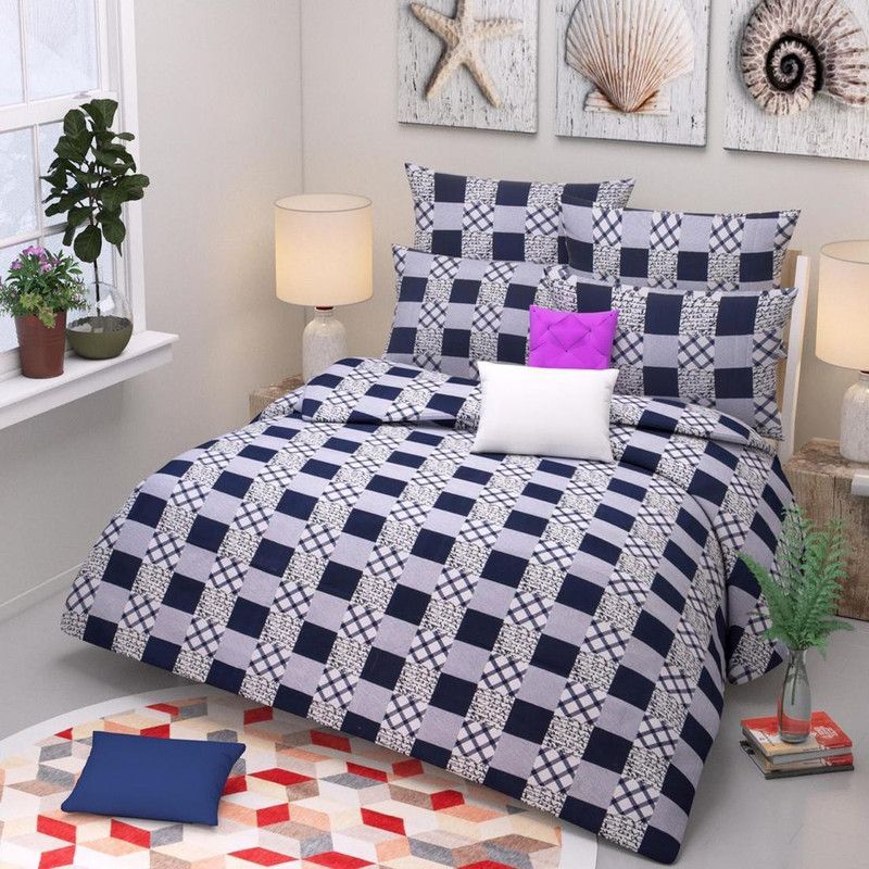 AAKARSH INTERNATIONAL 180 TC Cotton Double Checkered Flat Bedsheet  (Pack of 1, Multicolor)