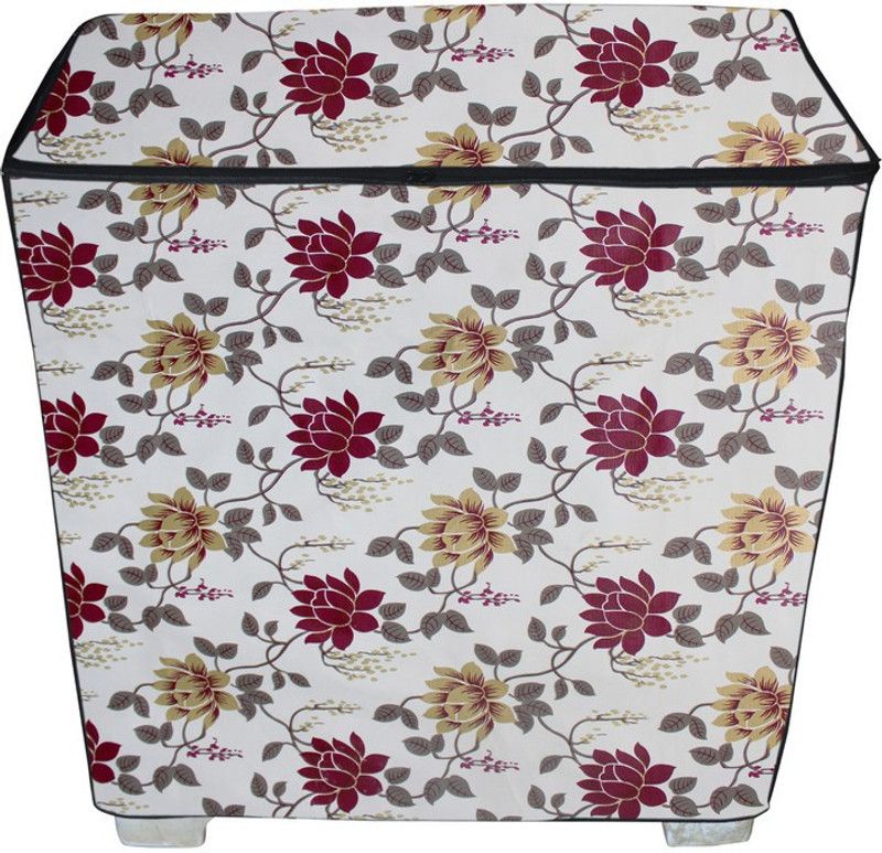 KingMatters Semi-Automatic Washing Machine Cover  (Width: 82 cm, White, Black Rose)