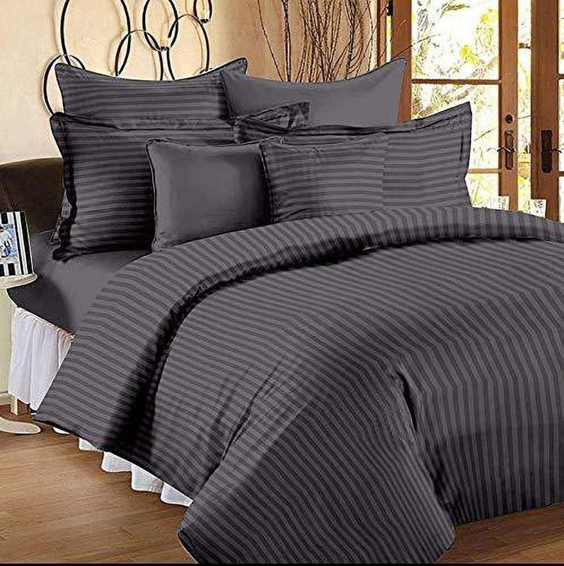 YKC 120 TC Polycotton, Satin Double Striped Flat Bedsheet  (Pack of 1, Dark Grey)