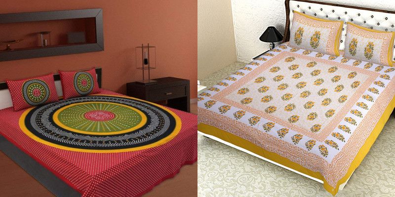 251 TC Cotton Double King Jaipuri Prints Bedsheet  (Pack of 2, Red)