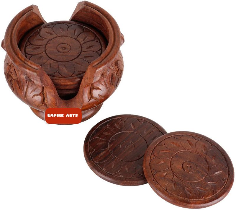 Empire Arts Round Wood Coaster Set  (Pack of 6)