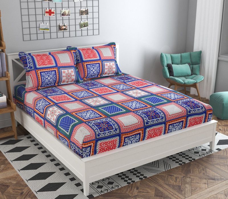 STITCHINGUP 144 TC Microfiber Double Printed Flat Bedsheet  (Pack of 1, Multicolor)