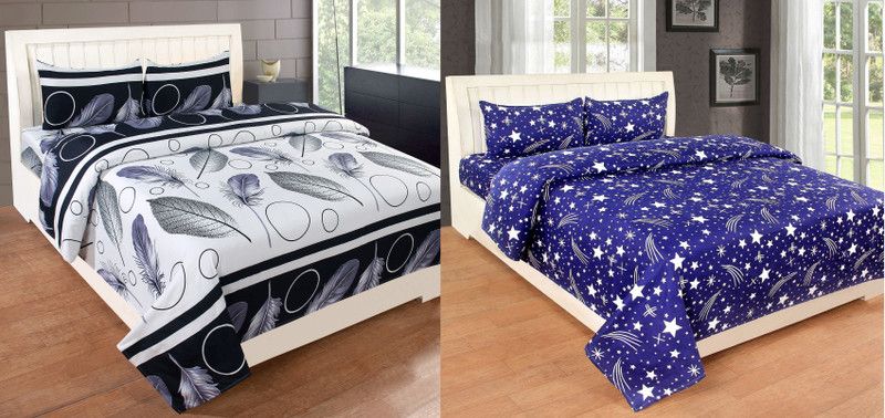 CECARO 160 TC Microfiber, Polycotton Double Floral Flat Bedsheet  (Pack of 2, Multicolor)