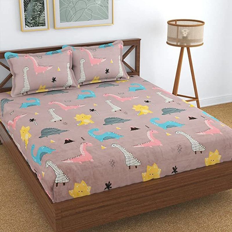 Aakriti Homes 240 TC Polycotton Queen Printed Flat Bedsheet  (Pack of 1, Yellow, Pink, Blue)