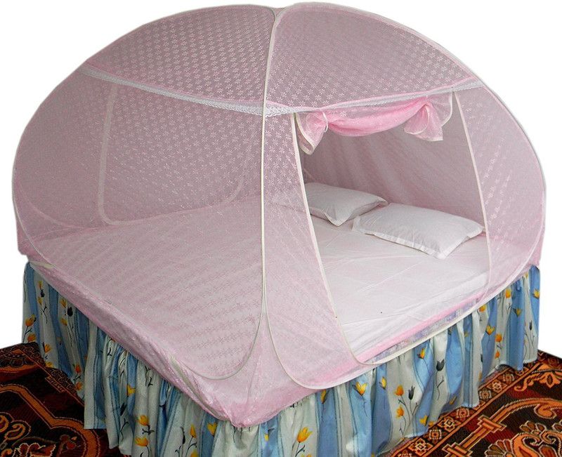 HEALTHY SLEEPING Polyester Adults Washable Foldable Double Bed - Embroidery Premium Mosquito Net  (Pink, Tent)