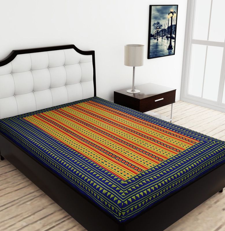 METRO LIVING 104 TC Cotton Single Geometric Flat Bedsheet  (Pack of 1, Nevy Blue)