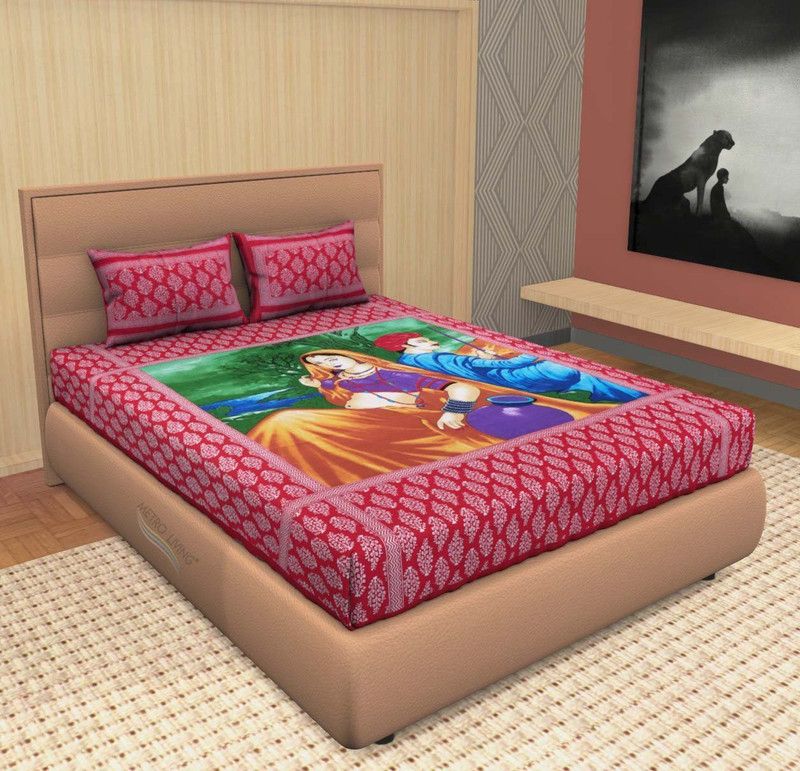 120 TC Cotton Double Printed Bedsheet  (Pack of 1, Red)