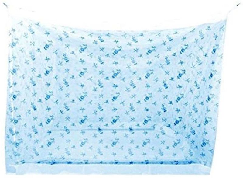 M H Collection Cotton Adults Washable 7x7 ft Large Size Bed Blue Printed Heavy Quality Polyester Soft Net Mosquito Net  (Blue, Frame Hung)