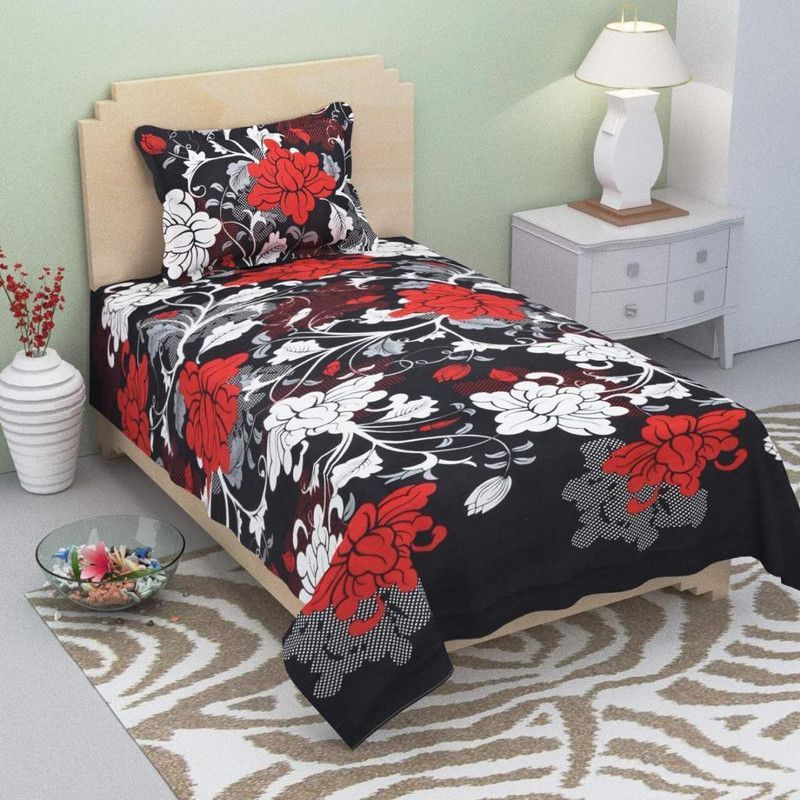 VHD 210 TC Cotton Single Floral Flat Bedsheet  (Pack of 1, Multicolor)