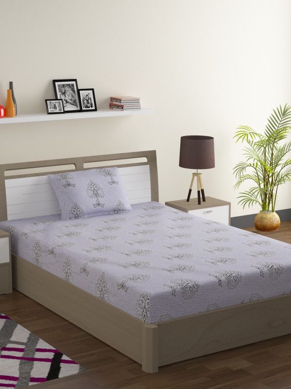 SWAYAM 200 TC Cotton Single Floral Flat Bedsheet  (Pack of 1, Beige,Off White)