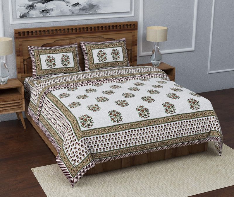 Braise 220 TC Cotton King Floral Flat Bedsheet  (Pack of 1, Multicolor5)