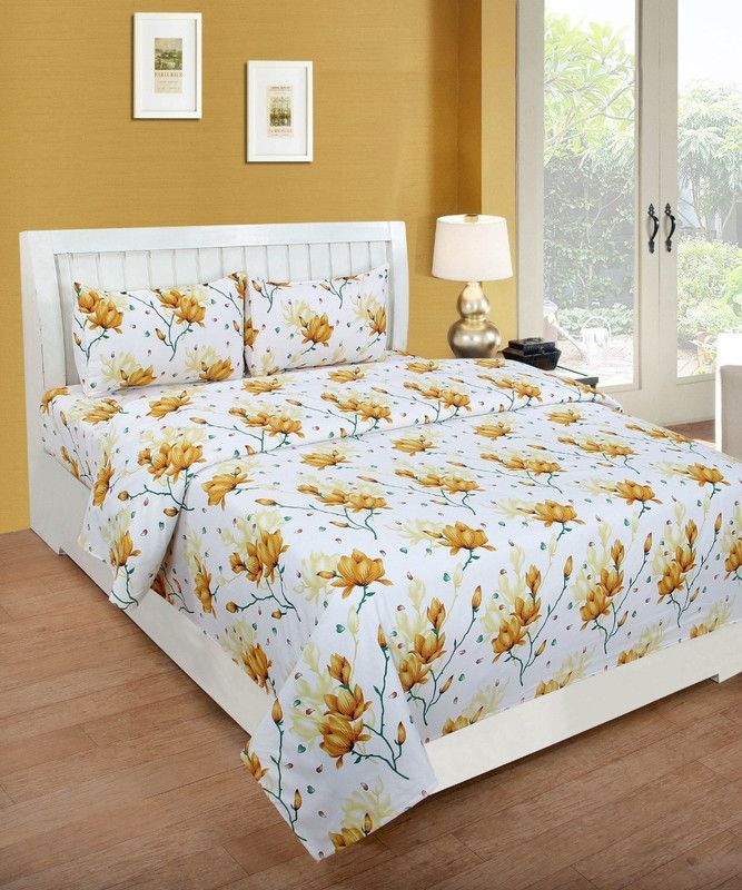 VHD 144 TC Polycotton Queen 3D Printed Flat Bedsheet  (Pack of 1, White)