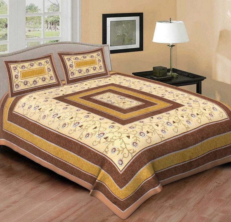 PINK CITY FAB CREATION 280 TC Cotton King Printed Flat Bedsheet  (Pack of 1, Brown)