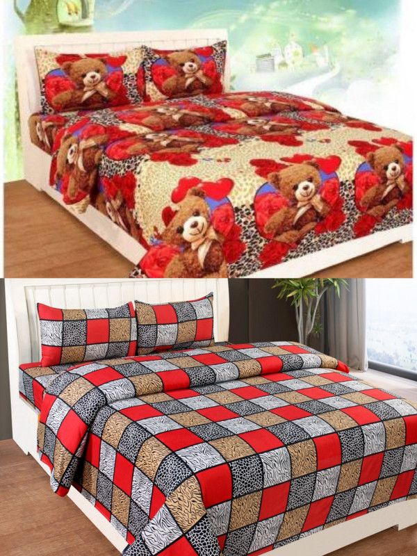 VORDVIGO 150 TC Polycotton Double Animal Flat Bedsheet  (Pack of 2, Multicolor)
