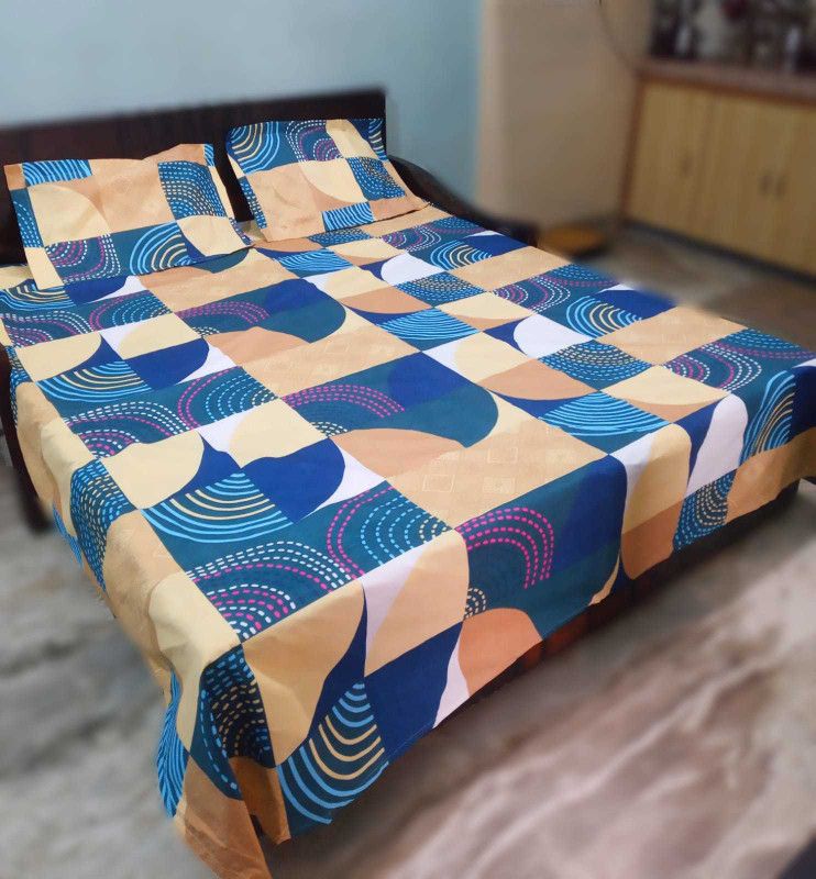 Bombay Heights 250 TC Polycotton King Geometric Flat Bedsheet  (Pack of 1, cream multicolour)