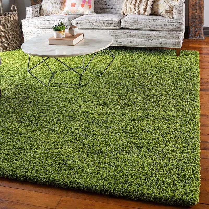 Shag Weaving Green Polyester Carpet  (120 cm, X 180 cm, Rectangle)