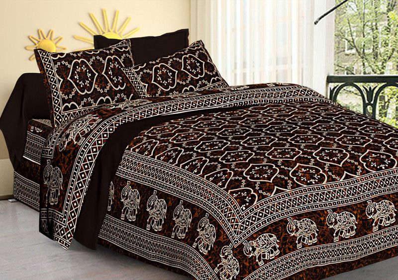 Welldeal 220 TC Cotton King Printed Flat Bedsheet  (Pack of 1, Dark brown)