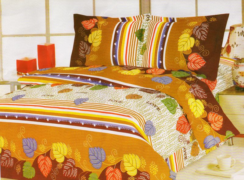Enogme 110 TC Polyester Double Floral Flat Bedsheet  (Pack of 1, Orange)