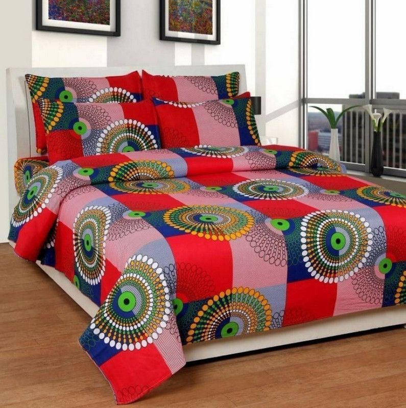 GURGOAN7STAR 120 TC Polycotton Double 3D Printed Flat Bedsheet  (Pack of 1, Red)