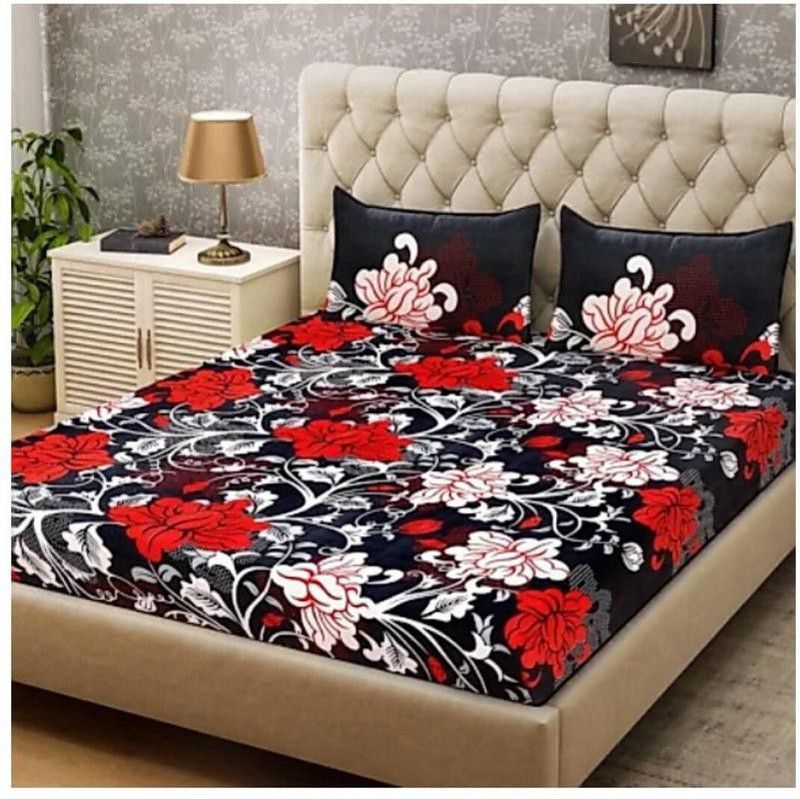 ASSURED 144 TC Polyester Double Printed Flat Bedsheet  (Pack of 3, Black)