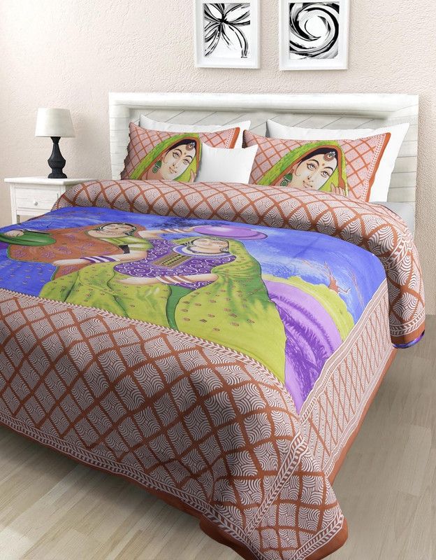 KRISTI COLLECTION 120 TC Cotton Queen Jaipuri Prints Flat Bedsheet  (Pack of 1, Multicolor)