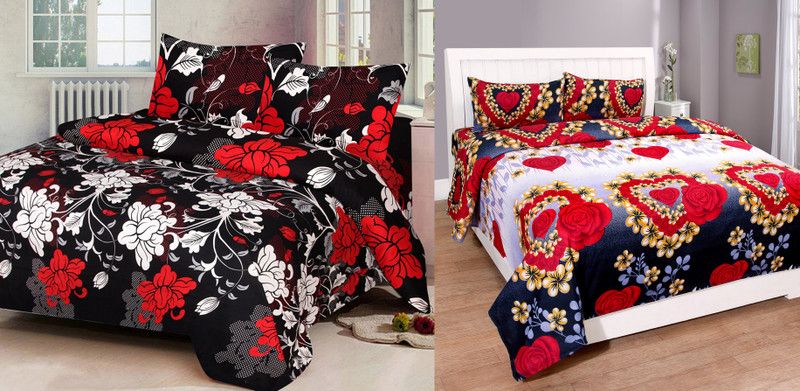 180 TC Polycotton Double 3D Printed Bedsheet  (Pack of 2, Multicolor)