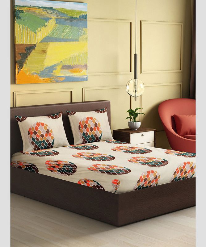 Aashiyank 240 TC Polycotton Double Motifs Flat Bedsheet  (Pack of 1, Beige)