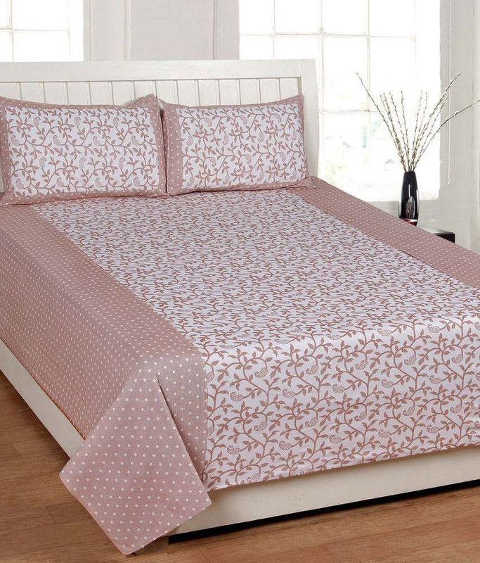 Swastik Brown Cotton Double Bedsheet With 2 Pillow Covers Cotton Double Abstract Flat Bedsheet  (Pack of 1, Brown)
