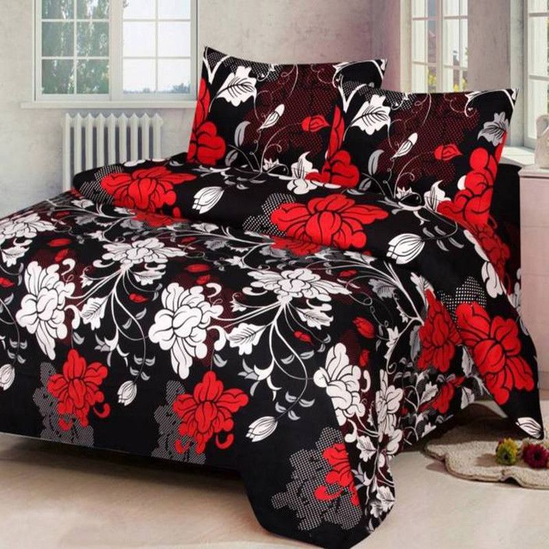 VHD 144 TC Polycotton Double 3D Printed Flat Bedsheet  (Pack of 3, Multicolor)