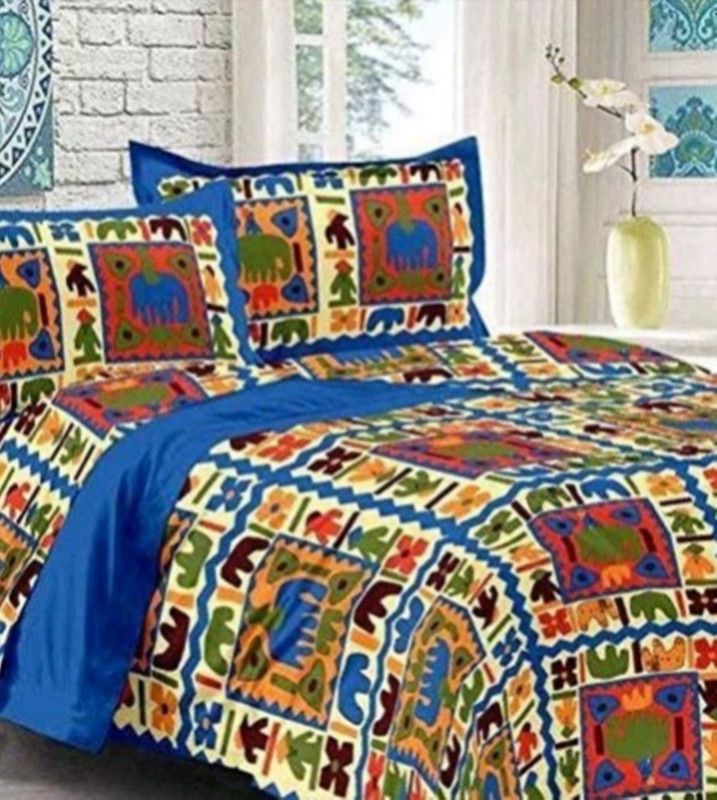 INSTA CRAFT 104 TC Cotton Double Jaipuri Prints Flat Bedsheet  (Pack of 3, Multicolor)