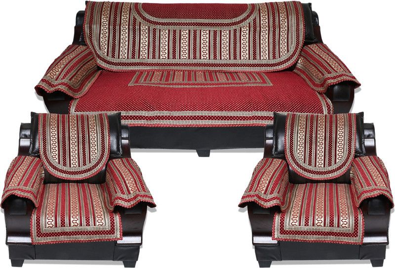 A.P HANDLOOM Velvet Striped Sofa Cover  (Maroon Pack of 12)