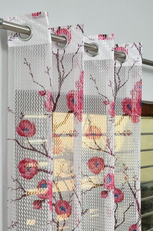 Kirav Kreations 274 cm (9 ft) Tissue Transparent Long Door Curtain (Pack Of 2)  (Floral, Pink)