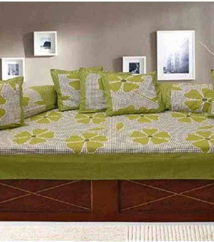 Shivkirpa Cotton Floral Diwan Set  (Light Green)