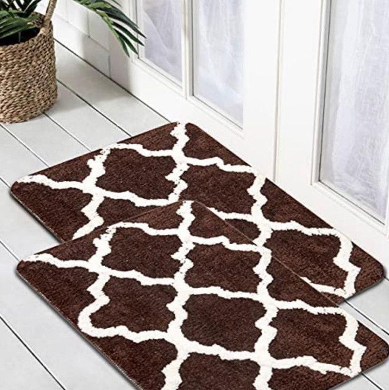Decorewithus Microfiber Door Mat  (Beige, Medium, Pack of 2)
