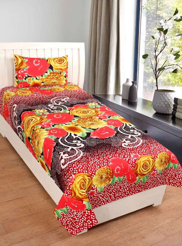 SAI ARPAN 110 TC Polycotton Single Printed Flat Bedsheet  (Pack of 1, Red)