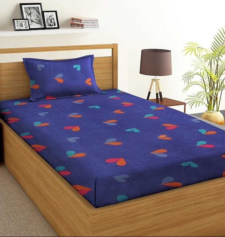 AMR 140 TC Cotton Single Printed Flat Bedsheet  (Pack of 1, Blue)