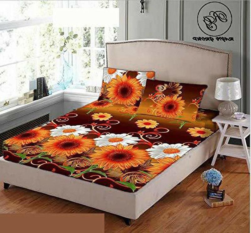 Mansha 180 TC Polycotton Double 3D Printed Flat Bedsheet  (Pack of 1, Yellow)