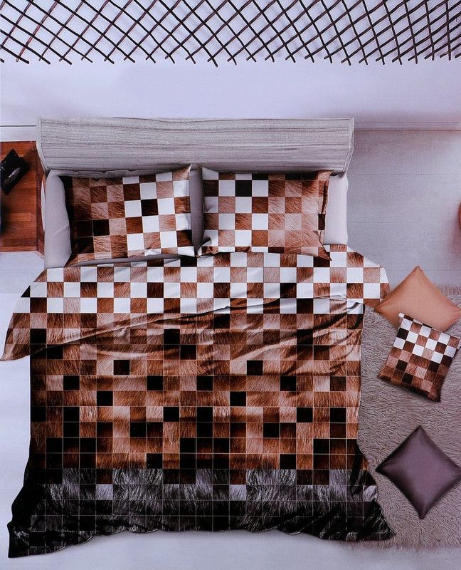 ethnicbedsheets 200 TC Viscose King Checkered Flat Bedsheet  (Pack of 1, Brownn)