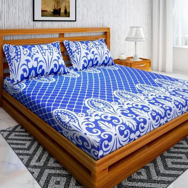 ZESTURE 100 TC Cotton Double Printed Flat Bedsheet  (Pack of 1, Blue)