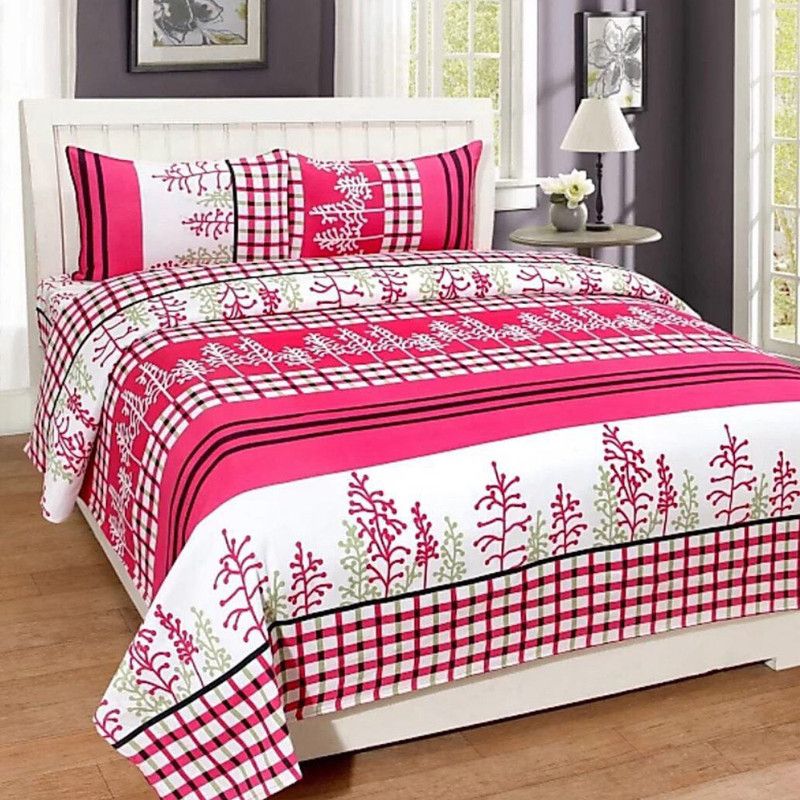 home decoration 130 TC Polycotton Double Self Design Flat Bedsheet  (Pack of 1, Pink)