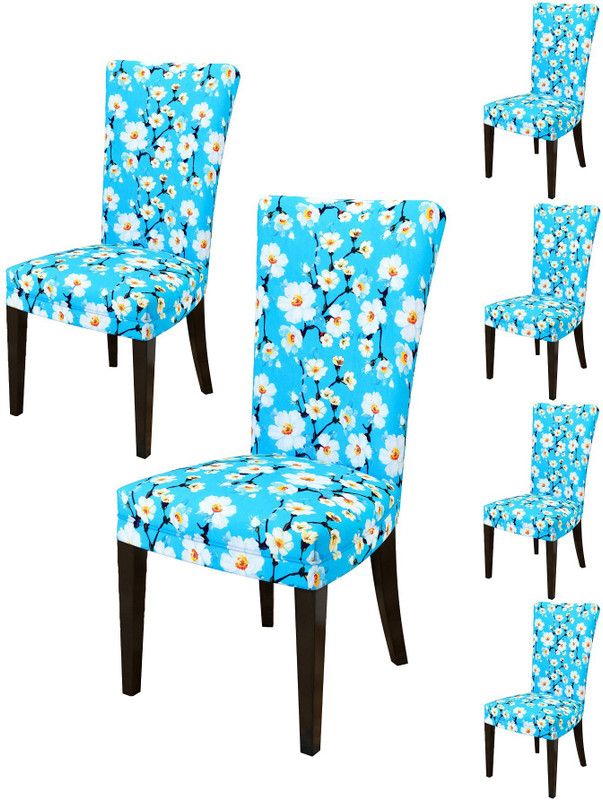 Nendle Polyester Floral Chair Cover  (Sky Blue Pack of 6)